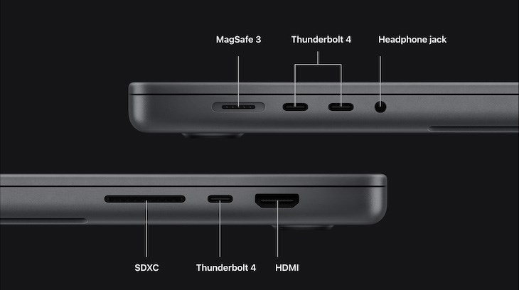MacBook Pro M2 Max được trang bị đầy đủ các cổng kết nối vô cùng tiện lợi