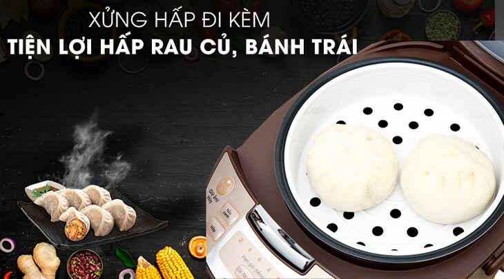 Nồi cơm điện tử Comfee 1.8 lít CR-FD1820C được trang bị kèm xửng hấp tiện hấp rau củ, bánh trái