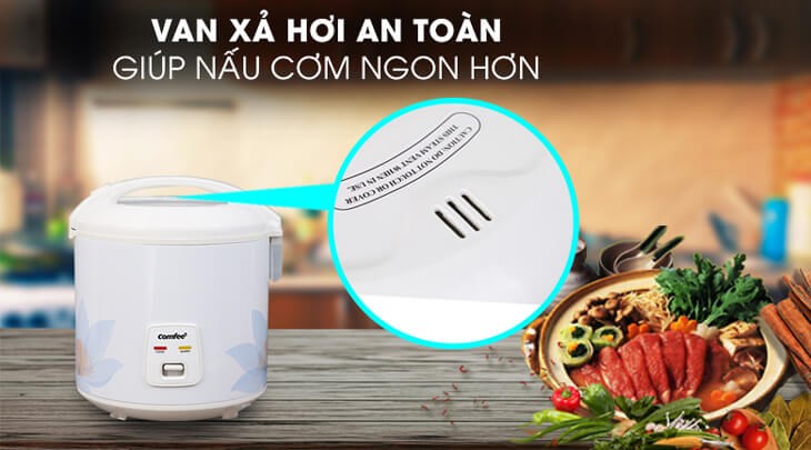 Nồi cơm điện nắp gài Comfee 2.2 lít CR-CM2220(C) được trang bị van thoát hơi nước thông minh giúp cơm nấu chín ngon, không bị nhão