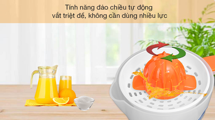 Máy vắt cam BlueStone 30W CJB-1127 sở hữu tính năng đảo chiều, vắt kiệt cho nhiều nước ép