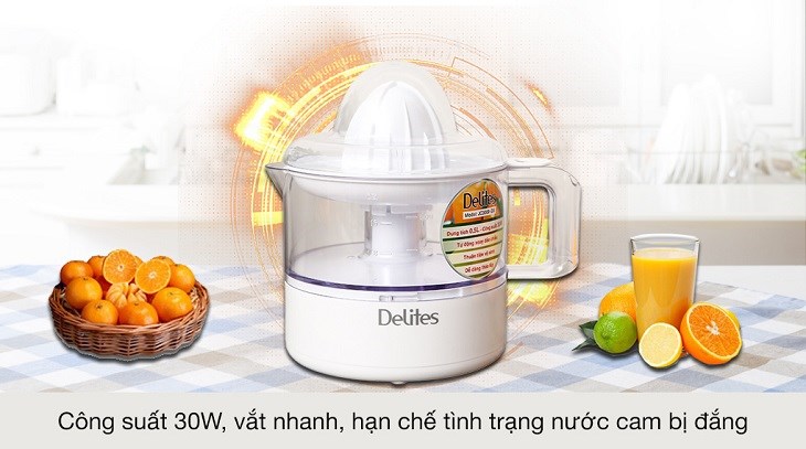 Máy vắt cam Delites 30W JC3000-GS sở hữu công suất lên tới 30W giúp tiết kiệm điện năng khi sử dụng
