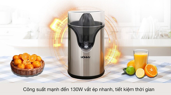 Máy vắt cam Hommy GS-402 sở hữu công suất mạnh mẽ lên tới 1300W