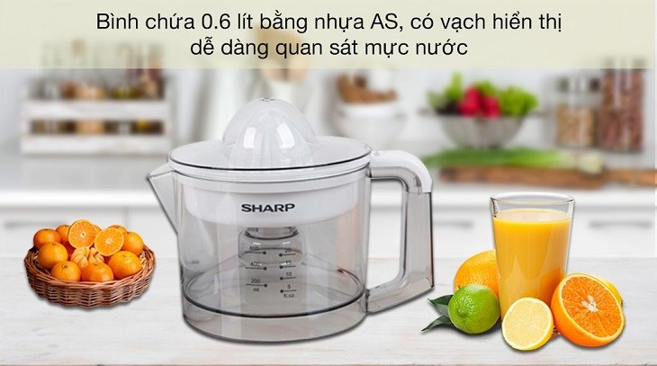 Máy vắt cam Sharp 25W EJ-J256-WH với bình chứa 0.6 lít được làm bằng nhựa AS an toàn sử dụng