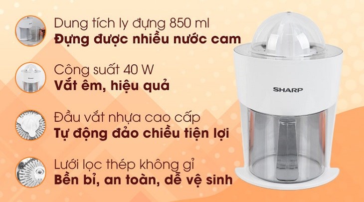 Máy vắt cam Sharp 40W EJ-J408-WH với mức giá chỉ 350.000 VNĐ (cập nhật ngày 31/01/2023, có thể thay đổi theo thời gian)
