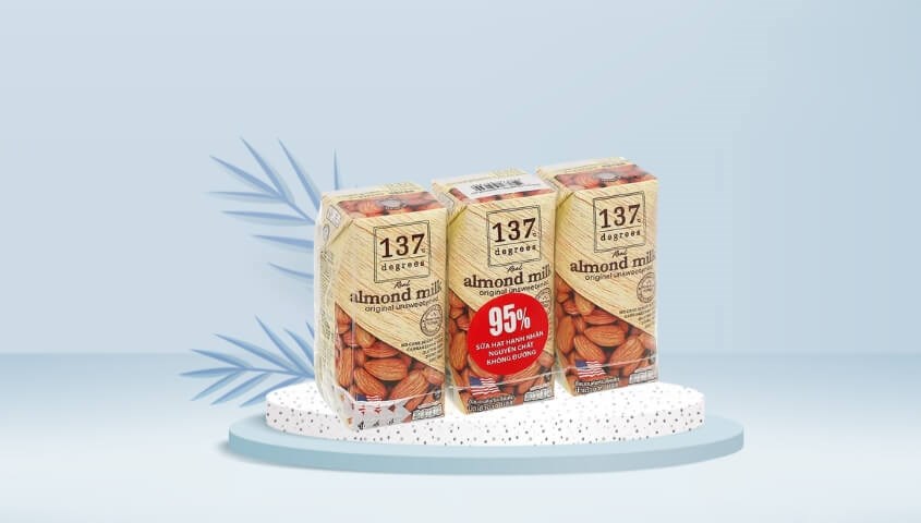 Lốc 3 hộp sữa đậu nành hạnh nhân không đường 137 Degrees 180 ml