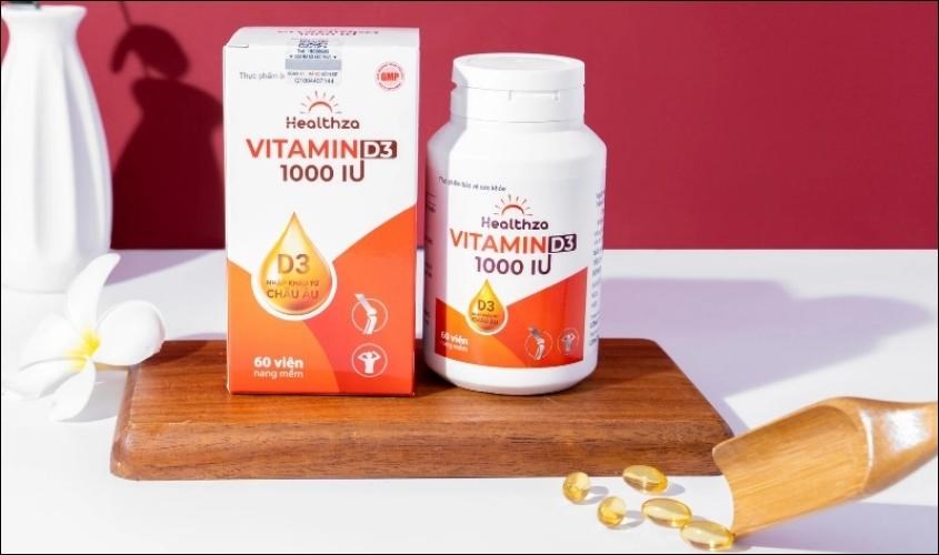 Viên uống Healthza Vitamin D3 1000IU hỗ trợ hấp thu canxi 60 viên (từ 6 tuổi)