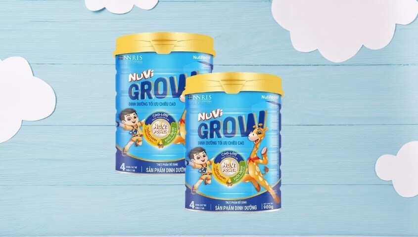 Sữa bột Nutifood NuVi Grow số 4 vị nhạt thanh 900g (từ 2 tuổi)