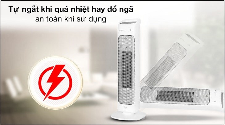 Quạt sưởi gốm Kangaroo KGFH05 được trang bị tính năng tự ngắt khi quá nhiệt hay đổ ngã an toàn cho người dùng