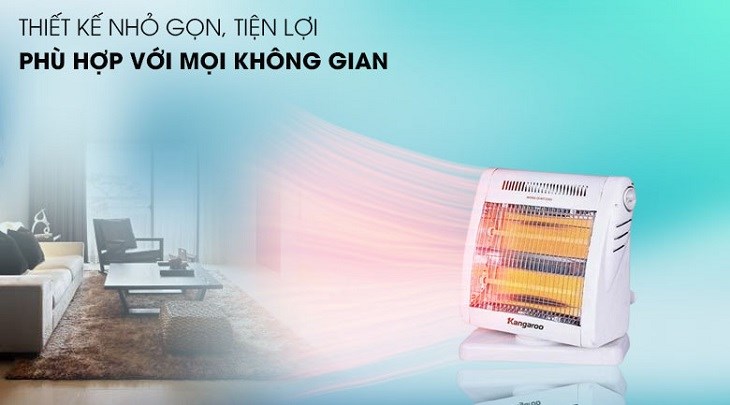 Quạt sưởi halogen Kangaroo KG1018C có thiết kế nhỏ gọn, phù hợp với mọi không gian