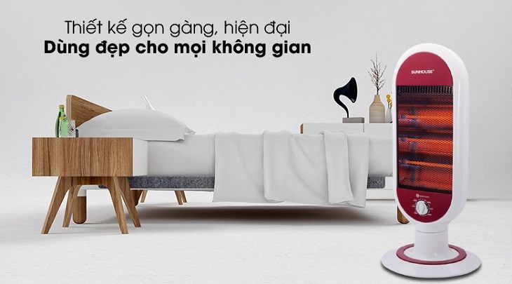 Quạt sưởi hồng ngoại Sunhouse SHD7022 có thiết kế gọn gàng, phù hợp với mọi không gian