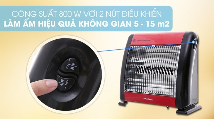 Máy sưởi hồng ngoại Sunhouse SHD7013 có công suất 800W, phù hợp với những không gian từ 5 - 15 m2