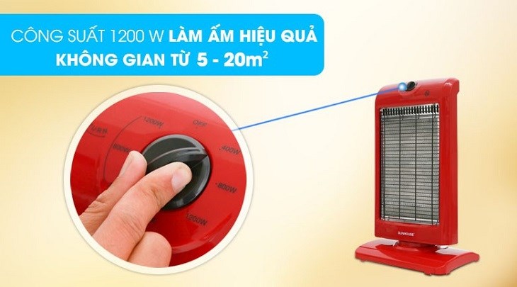 Quạt sưởi halogen Sunhouse SHD7016 có công suất 1200W, cho tốc độ làm ấm nhanh