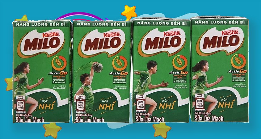 Thùng 48 hộp thức uống lúa mạch Nestlé Milo Active Go 180 ml (từ 6 tuổi) Lốc 4 hộp thức uống lúa mạch Nestlé Milo 115 ml (từ 2 tuổi)