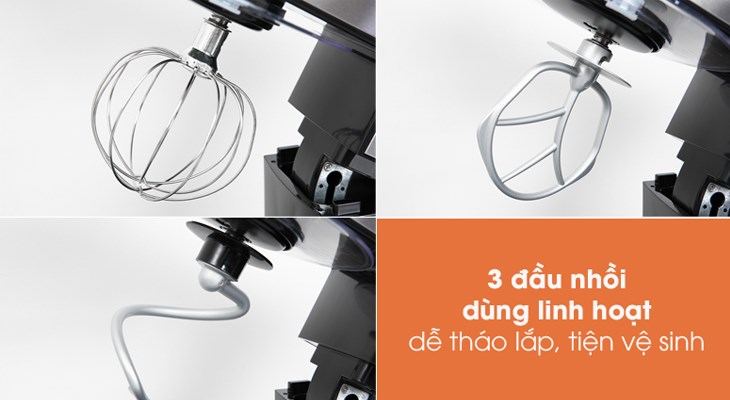 3 đầu nhồi được làm bằng hợp kim kẽm chống gỉ, dễ tháo lắp