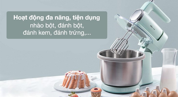 Đa dạng chức năng sử dụng như: nhào bột, đánh bột, đánh kem, đánh trứng,...