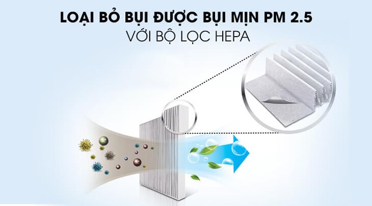 Tấm lọc HEPA trên máy lọc không khí tạo ẩm giúp tiêu diệt bụi bẩn, nấm mốc và vi khuẩn hiệu quả