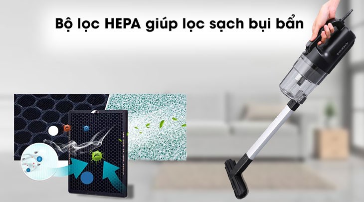 Máy hút bụi cầm tay Shimono SVC1025 được trang bị bộ lọc Hepa giúp lọc sạch 99.9% vi khuẩn, bụi bẩn