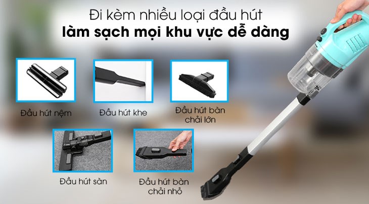 Bộ máy hút bụi cầm tay Shimono SVC1022 và SVC1019C được trang bị đa dạng đầu hút bụi đi kèm giúp bạn vệ sinh nhà cửa thuận tiện