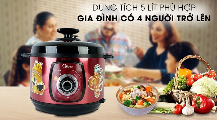 Nồi áp suất điện Midea MY-CH501A 5 lít có dung tích 5 lít, phù hợp gia đình có 4 thành viên trở lên