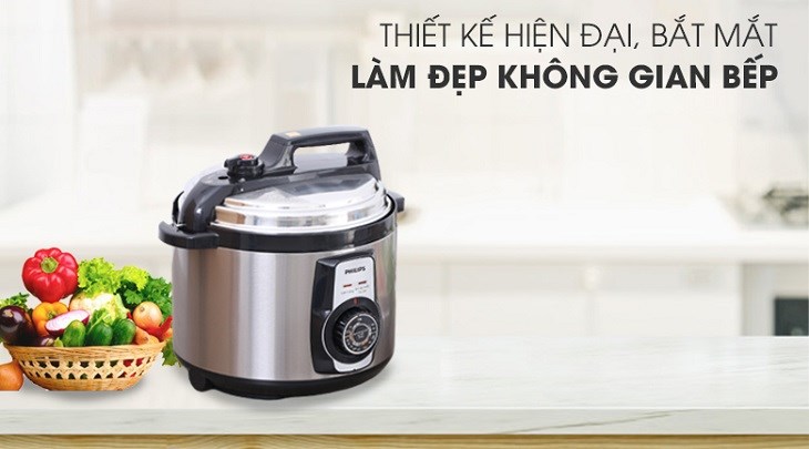 Nồi áp suất điện Philips HD2103/66 5 lít sở hữu thiết kế hiện đại, bắt mắt với gam màu xám