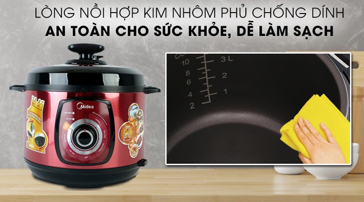 Lòng nồi áp suất điện Midea MY-CH501A 5 lít làm từ hợp kim nhôm phủ chống dính bền bỉ và dễ vệ sinh