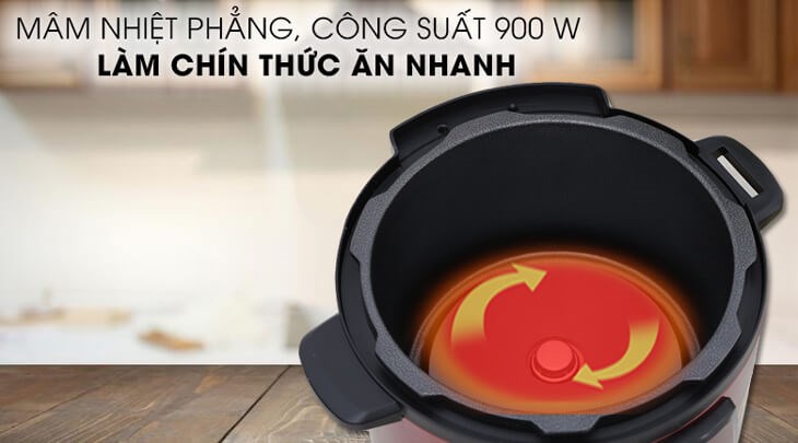Nồi áp suất điện Midea MY-CH501A 5 lít có công suất hoạt động 900W giúp nấu chín thức ăn nhanh chóng