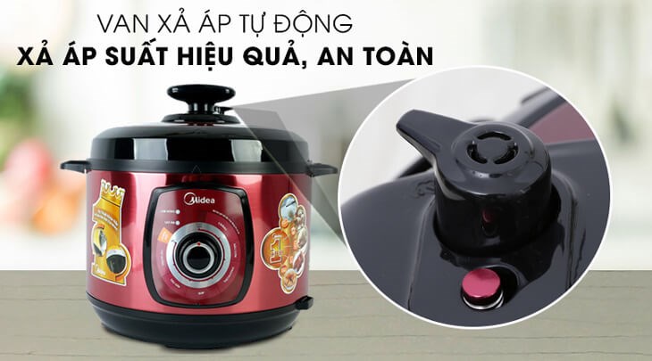 Nồi áp suất điện Midea MY-CH501A 5 lít được trang bị van xả áp tự động giúp đảm bảo an toàn cho người dùng