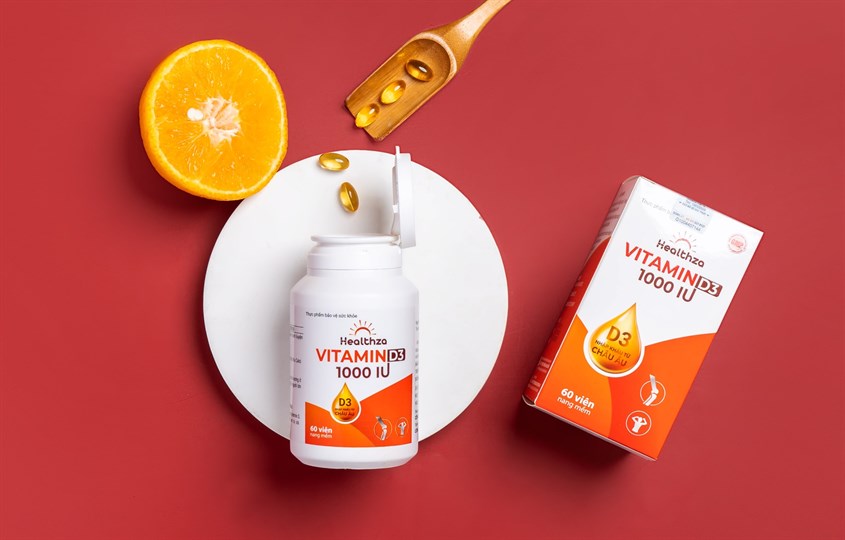 Viên uống Healthza Vitamin D3 1000IU hỗ trợ hấp thu canxi 60 viên (từ 6 tuổi)