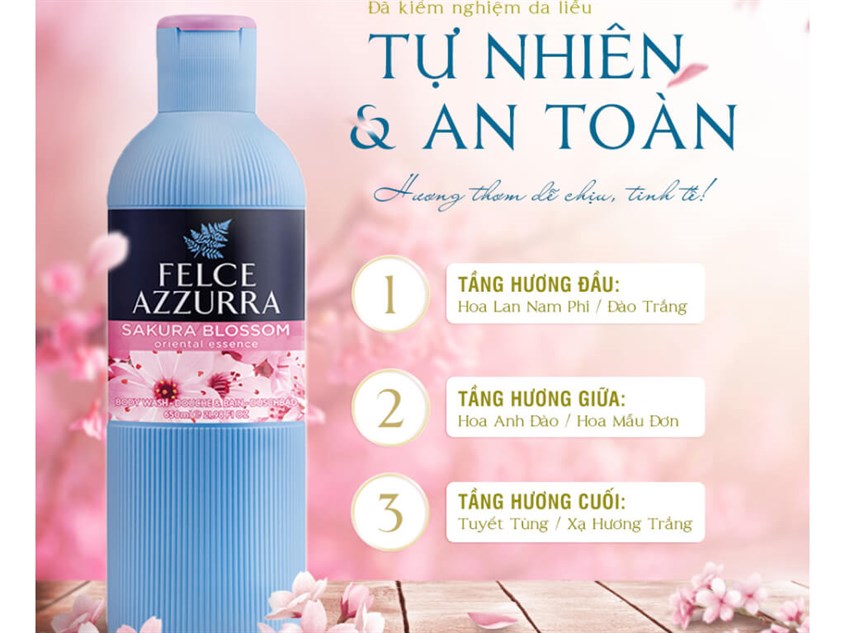 Sữa tắm nước hoa Felce Azzurra hương hoa anh đào 650 ml