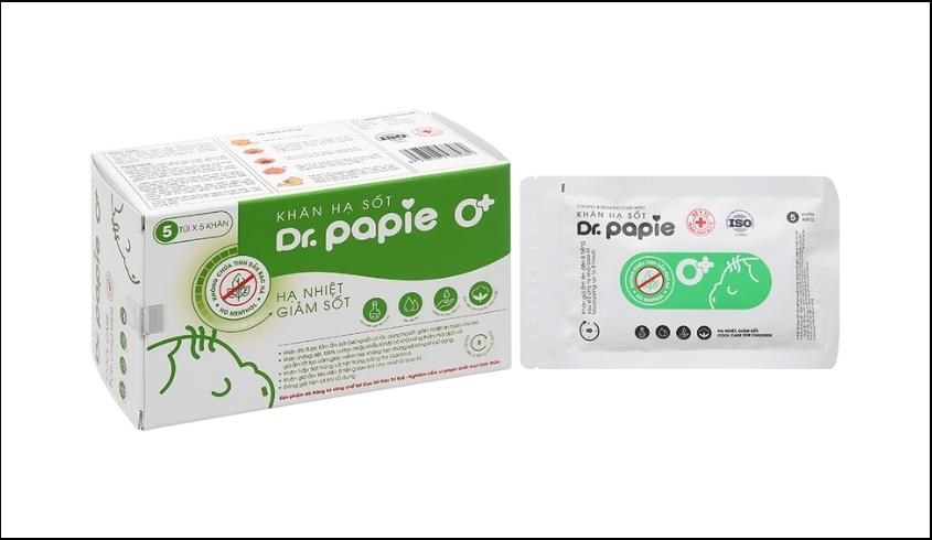 Khăn hạ sốt Dr.Papie 0+ cho bé từ 0 tháng (Hộp 5 cái) hỗ trợ hạ sốt sau tiêm phòng lao cho trẻ sơ sinh
