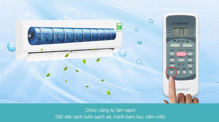 Nhấn nút SELF CLEAN trên remote máy lạnh để kích hoạt chế độ tự làm sạch dàn lạnh