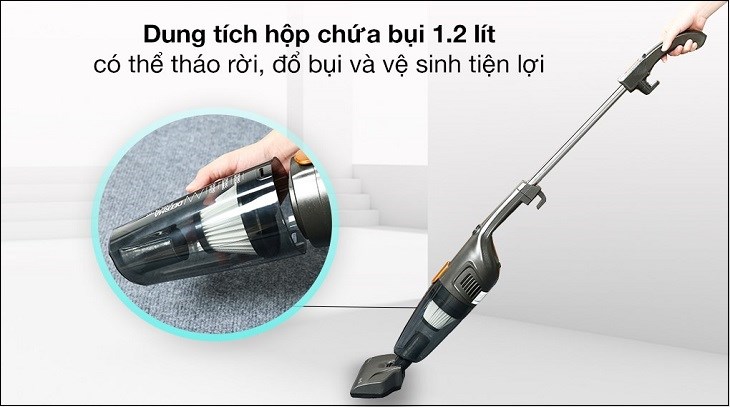 Máy hút bụi cầm tay Deerma DX115C có dung tích hộp chứa bụi lên đến 1.2 lít, tiện lợi cho việc vệ sinh