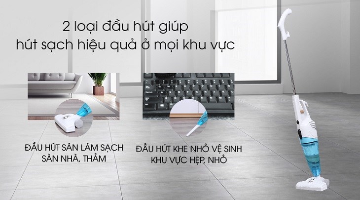 Máy hút bụi cầm tay Midea MVC-SC861B được trang bị 2 loại đầu hút giúp làm sạch hiệu quả mọi khu vực