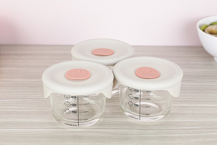 Bộ 3 hũ đựng thực phẩm thủy tinh Lock&Lock LLG508S3 thiết kế nắp hồng đẹp mắt, sang trọng, tiện dụng