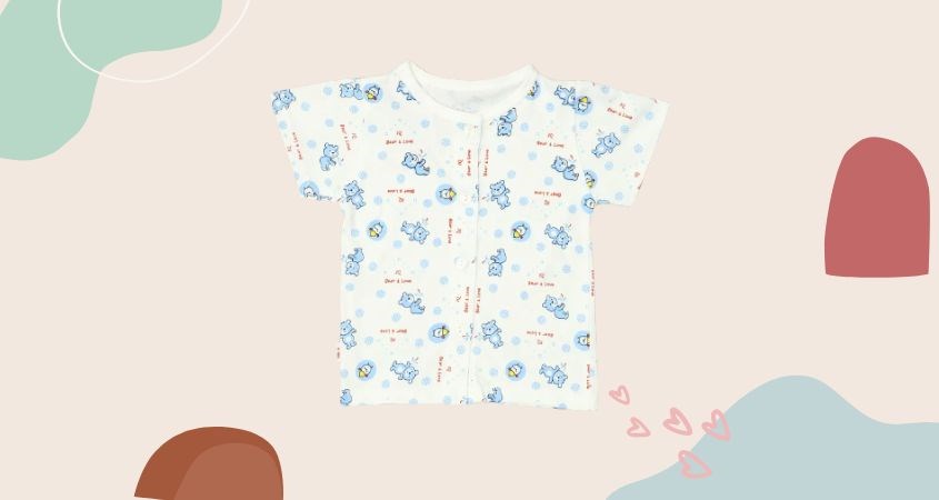 Áo tay ngắn họa tiết gấu con IQ Baby màu trắng