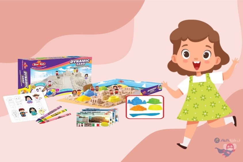 Mẹ có thể cùng bé chơi và làm cát động lực với bộ đồ chơi cát động lực Star Kids