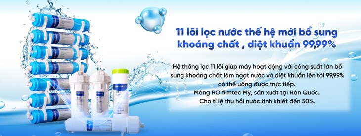 Máy lọc nước RO nóng lạnh Sanaky VH202HY 11 lõi sở hữu hệ thống 11 lõi lọc đạt chứng nhận nước sạch của Bộ Y tế