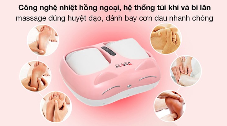 Máy massage chân HASUTA HMF-250 (Màu hồng) được trang bị công nghệ nhiệt hồng ngoại, hệ thống túi khí giúp đánh tan cơn đau nhanh chóng