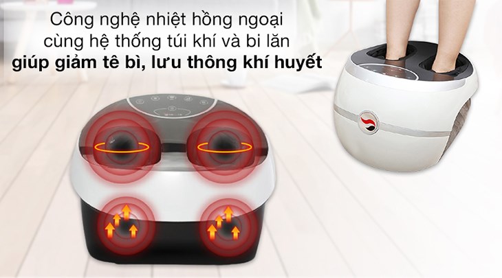 Máy massage chân HASUTA HMF-260 được tích hợp hệ thống túi khí và bi lăn giúp giảm tê bì