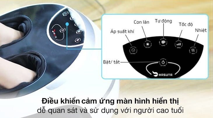 Máy massage chân HASUTA HMF-260 được trang bị bảng điều khiển cảm ứng dễ dàng quan sát và sử dụng cho người lớn tuổi