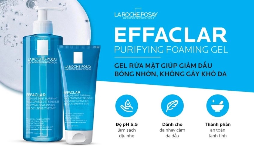 Gel rửa mặt làm dịu và giảm kích ứng cho da dầu mụn và da nhạy cảm La Roche-Posay Effaclar 200 ml
