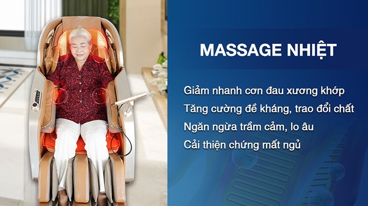 Ghế Massage Makano MKGM-20004 sở hữu massage nhiệt giúp giảm các cơn đau xương khớp.