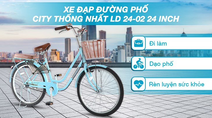 Xe đạp đường phố City Thống Nhất LD 24-02 24 inch với kích thước bánh xe 24 inch giúp di chuyển dễ dàng qua đường xấu