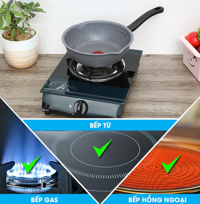 Chảo nhôm sâu chống dính vân đá đáy từ 28 cm Tefal Cook Healthy G1348695 có thể sử dụng trên bếp ga, bếp từ và bếp hồng ngoại dễ dàng