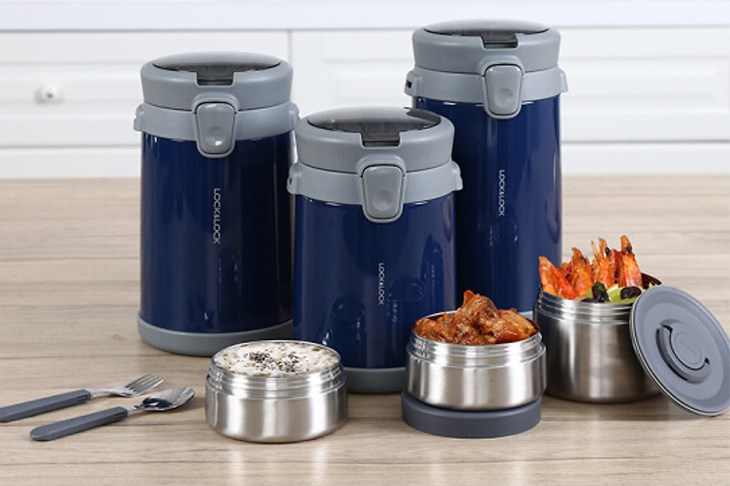 Bộ bình đựng thức ăn giữ nhiệt inox Lock&Lock LHC8039BLU
