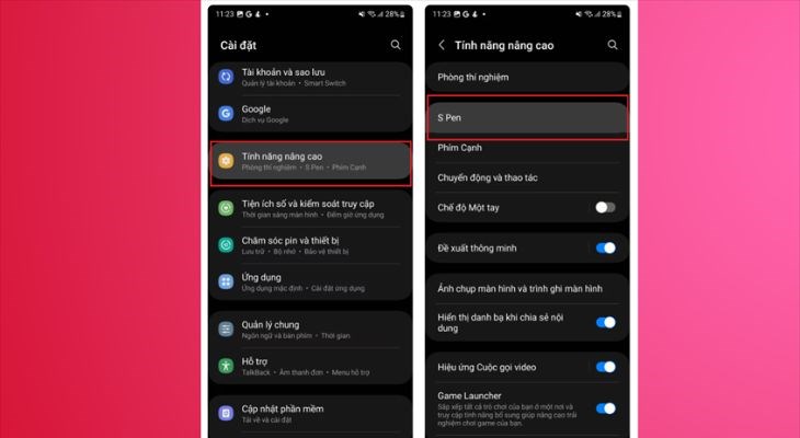 Chọn Tính năng cao cấp (Advanced Features) > Chọn S Pen