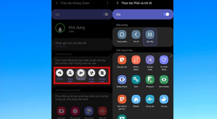 bạn chỉ cần chọn hành động mà bạn mình mong muốn S Pen thực hiện