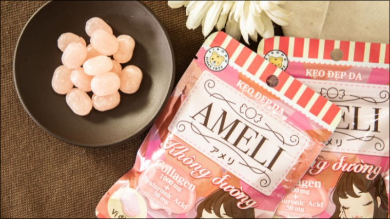 Kẹo đẹp da Ameli Collagen không đường vị đào bổ sung collagen gói 40g
