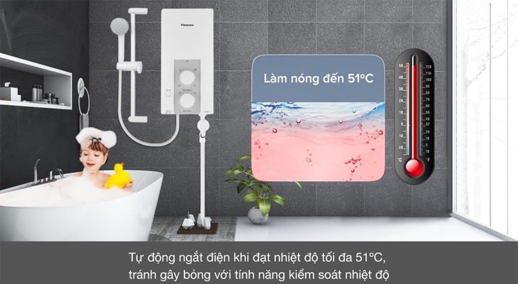 Chức năng kiểm soát nhiệt độ của máy nước nóng Panasonic là một ưu điểm lớn, đảm bảo an toàn cho người dùng