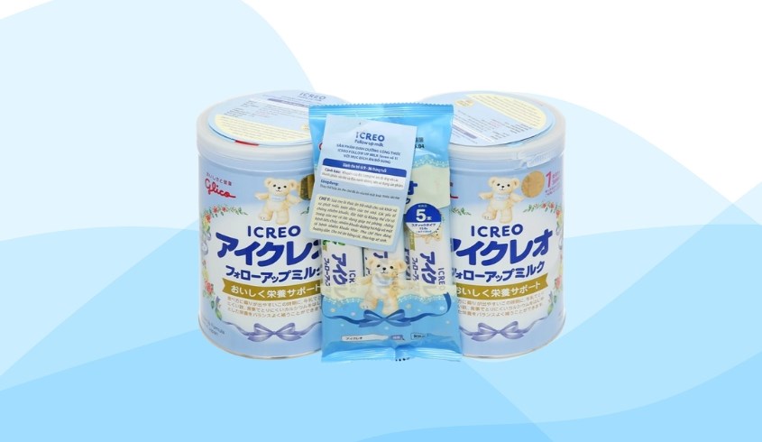 Combo 2 hộp sữa bột Glico Icreo số 1 vị nhạt thanh 820g (9 - 36 tháng) - kèm 5 thanh số 1
